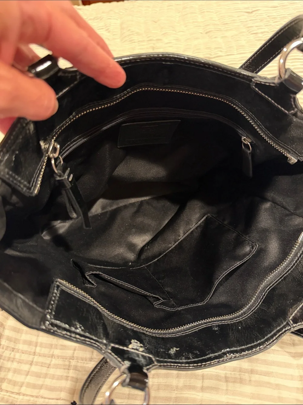 Coach Black Patent Leather Tote with Signature Jacquard